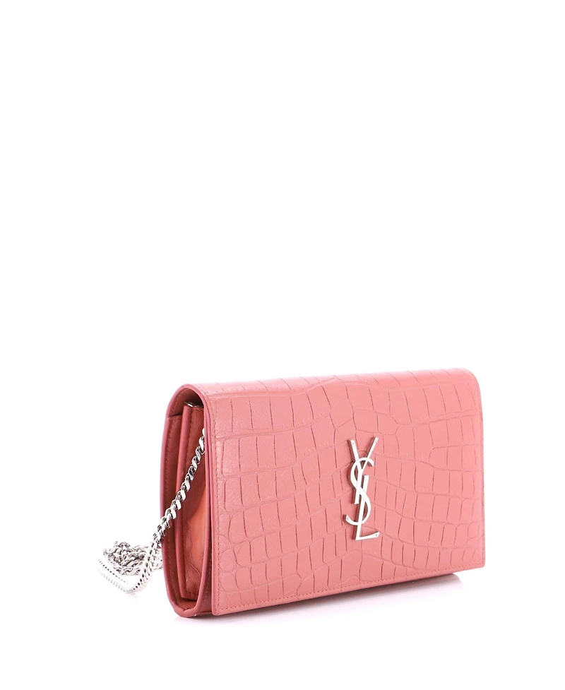 Pre-Owned Saint Laurent Small Classic Monogram Wallet on Chain Embossed Leather