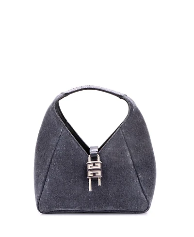 Pre-Owned Givenchy Mini Padlock Hobo Washed Denim and Embossed Leather