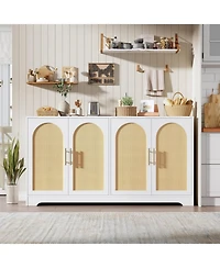 gaomon Sideboard Buffet Cabinet - Large Credenza Storage with 4 Rattan Doors, Modern Console Table Accent Coffee Bar Cabinet for Living Room