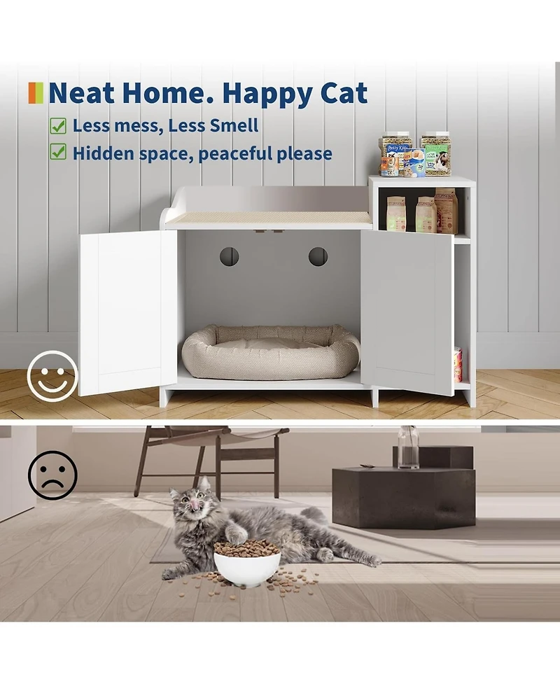 gaomon Wooden Cat Litter Box Enclosure with Storage Shelf & Barn Door, Hidden Indoor House End Table