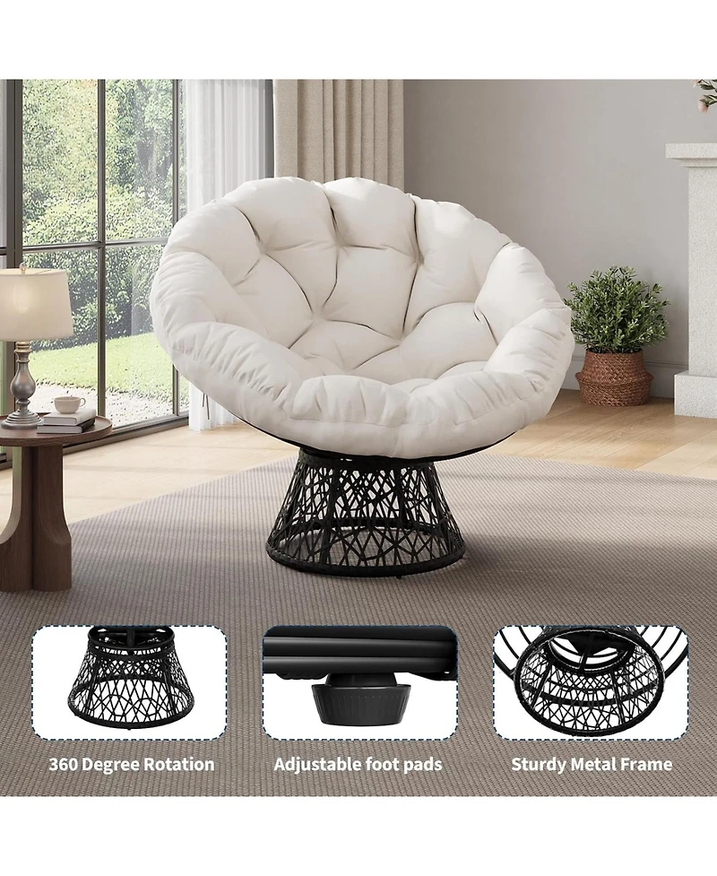 gaomon 37" Wicker Ergonomic Papasan Chair with Extra Thick Fabric Cushion and Steel Frame