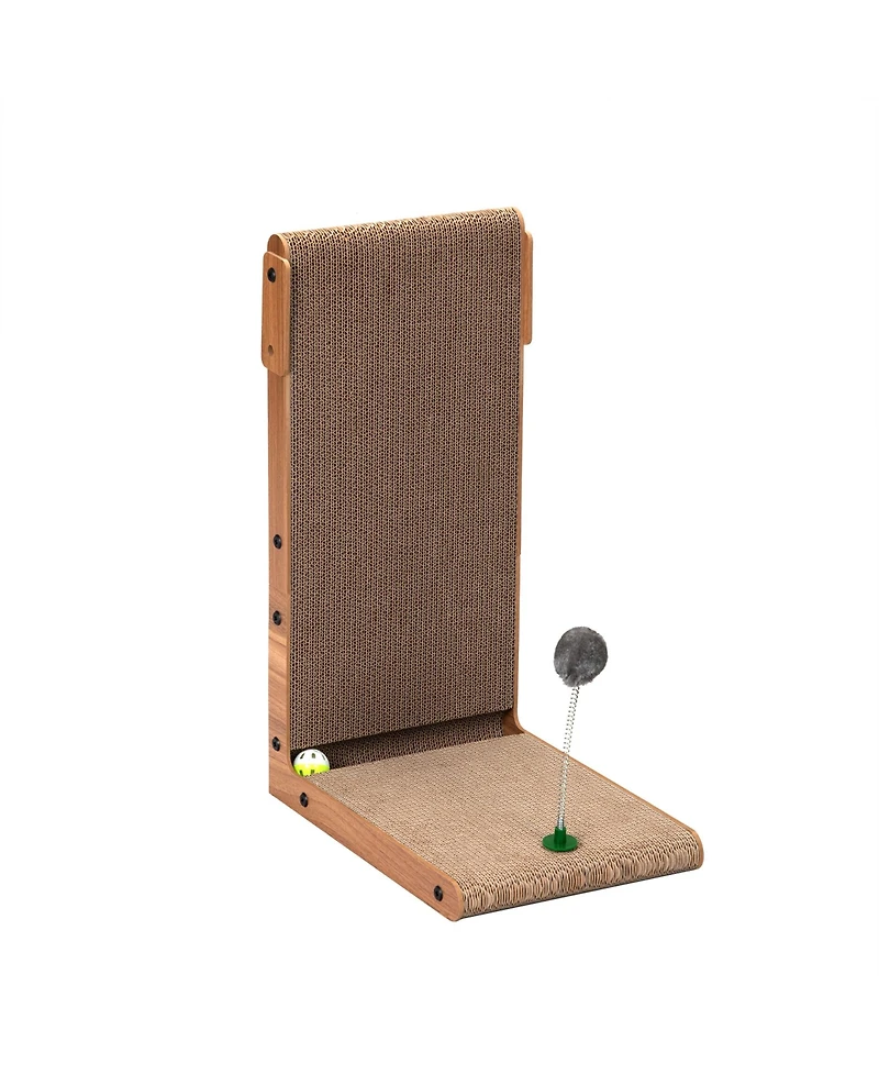 Zeus & Ruta Indoor Cat Scratching Board with Corrugated Cover, Bell, and Interactive Toy