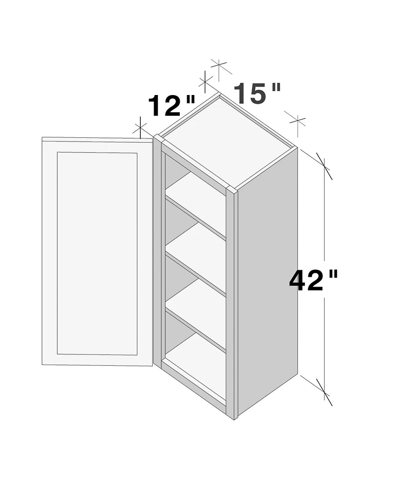 Boyel Living W15" Wall Cabinet with Full Overlay Hdf Door for Custom Kitchen or Bathroom