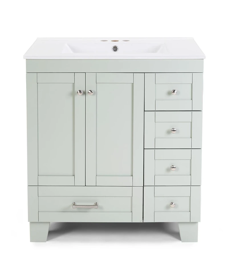 Sillysis 30" Bathroom Vanity with Ceramic Sink, Solid Wood Frame, Pull-Out Drawers, Adjustable Storage, Soft Close Slides