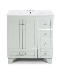 Sillysis 30" Bathroom Vanity with Ceramic Sink, Solid Wood Frame, Pull-Out Drawers, Adjustable Storage, Soft Close Slides