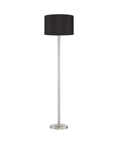 Possini Euro Design Meridian Modern 72" Tall Floor Lamp Brushed Nickel Metal Light Blaster Led Black Drum Shade for Living Room Bedroom