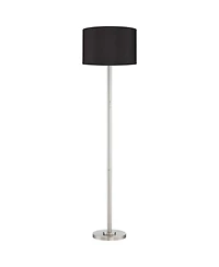 Possini Euro Design Meridian Modern 72" Tall Floor Lamp Brushed Nickel Metal Light Blaster Led Black Drum Shade for Living Room Bedroom