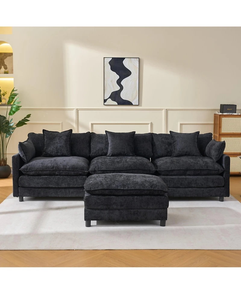 Boyel Living 108 Inch L Shaped Modern Modular Sectional Sofa with Ottoman Chenille Cloud Couch 4 Seat Deep Seat Pillow Top Arms