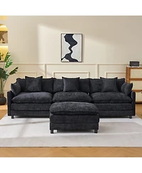 Boyel Living 108 Inch L Shaped Modern Modular Sectional Sofa with Ottoman Chenille Cloud Couch 4 Seat Deep Seat Pillow Top Arms