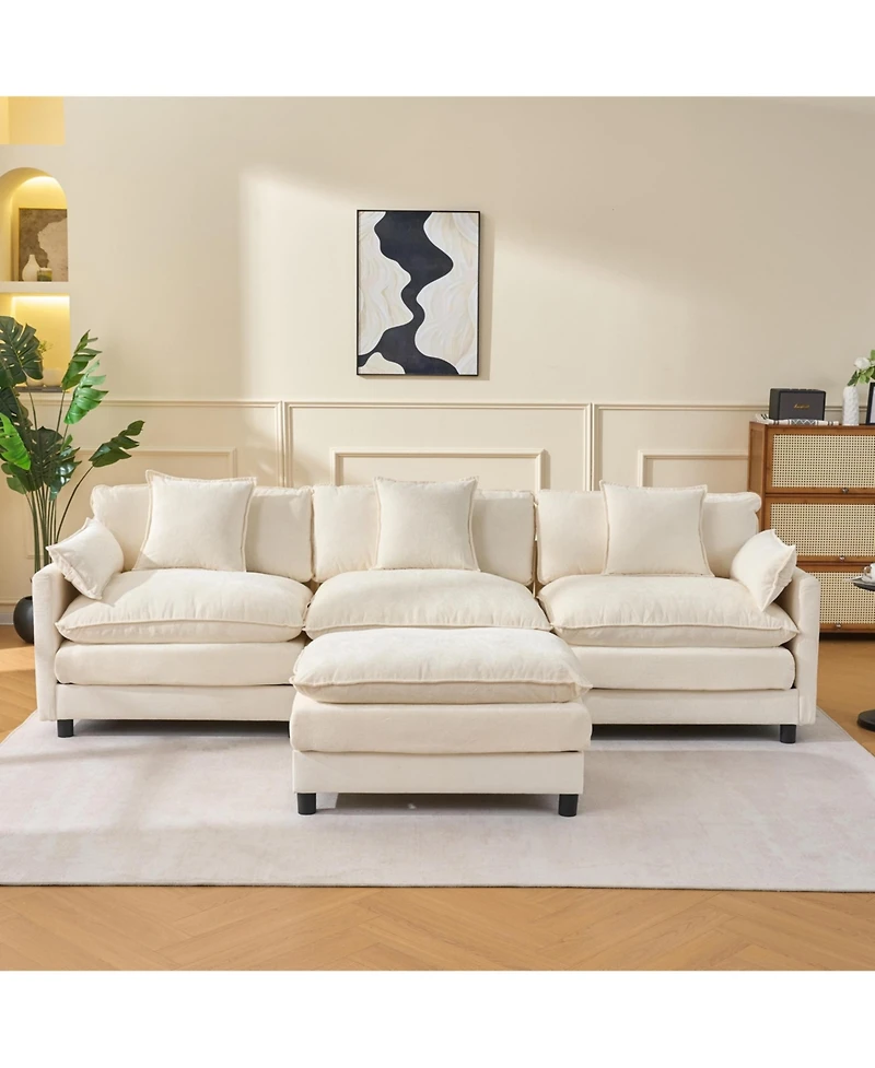 Boyel Living 108 Inch L Shaped Modern Modular Sectional Sofa with Ottoman Chenille Cloud Couch 4 Seat Deep Pillow Top Arms