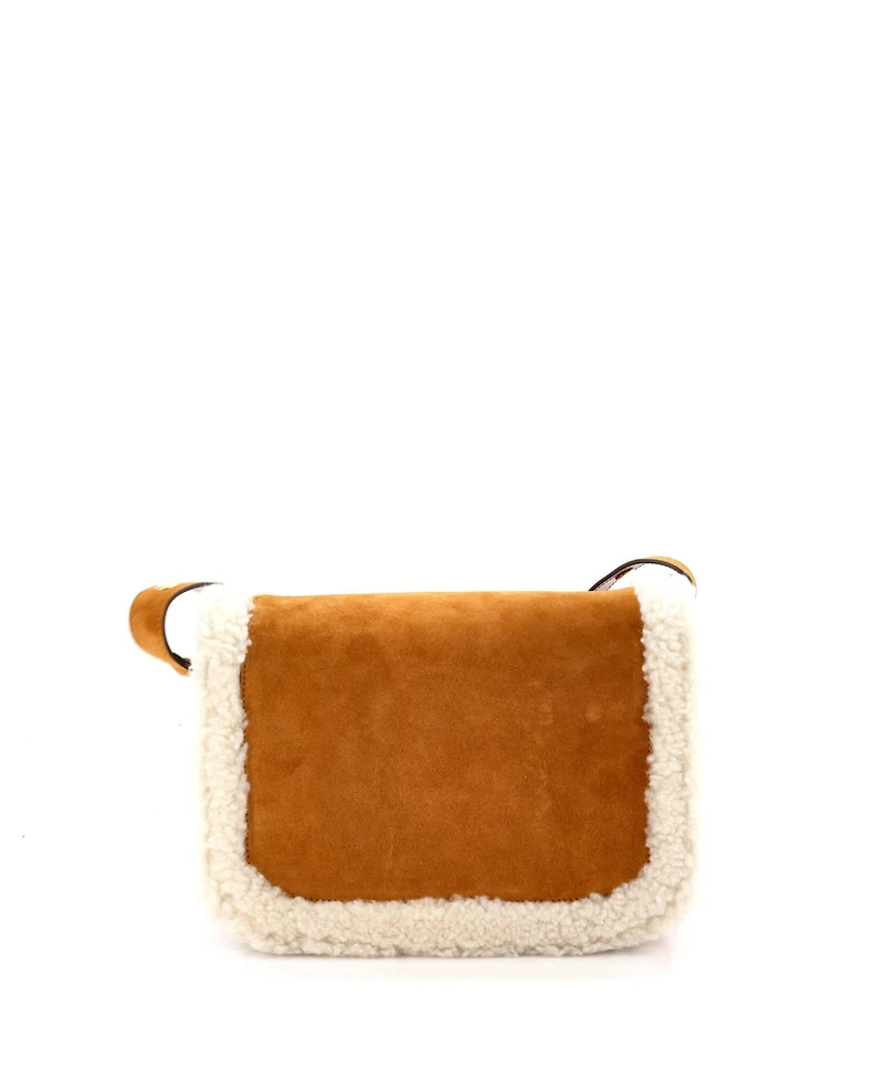 Pre-Owned Gucci Small Horsebit 1955 Shoulder Bag Suede with Shearling