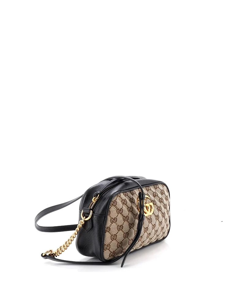 Pre-Owned Gucci Small Gg Marmont Shoulder Bag Diagonal Quilted Gg Canvas with Leather