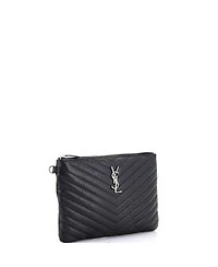 Pre-Owned Saint Laurent Small Classic Monogram Wristlet Pouch Matelasse Chevron Leather