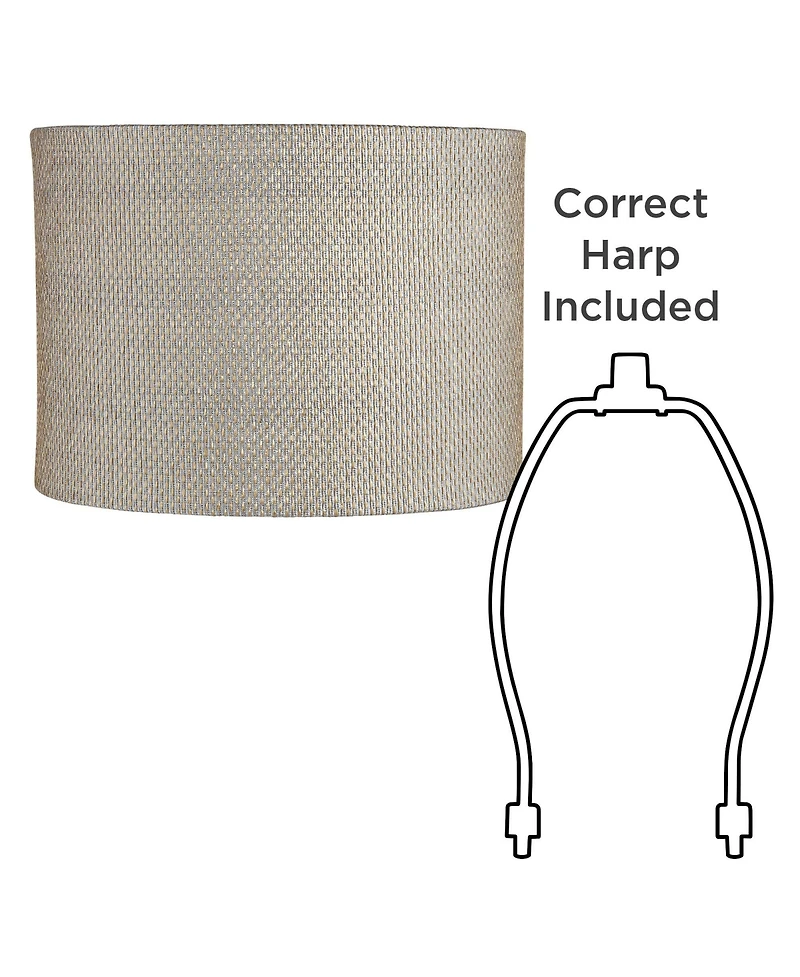 Springcrest Set of 2 Drum Print Lamp Shades Weave Medium 15" Top x 15" Bottom x 10" High Spider Harp and Finial Fitting
