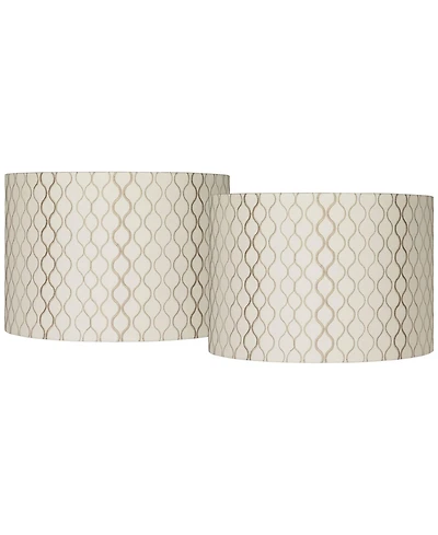 Springcrest Set of 2 Drum Lamp Shades Embroidered Medium 16" Top x 16" Bottom x 11" High Spider Harp and Finial Fitting