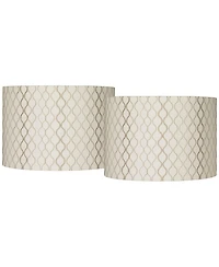 Springcrest Set of 2 Drum Lamp Shades Embroidered Medium 16" Top x 16" Bottom x 11" High Spider Harp and Finial Fitting