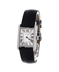 Pre-Owned Cartier Must de Cartier Tank Quartz Watch in Stainless Steel and Satin with Diamond Bezel 22mm