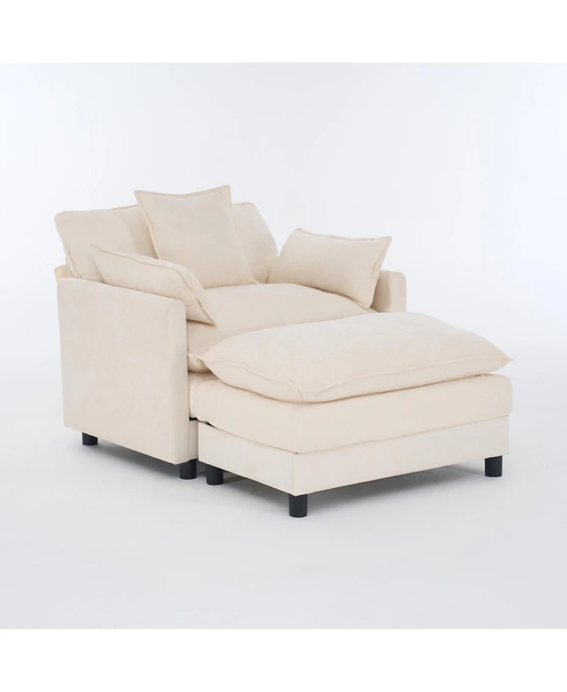 Boyel Living 39.4 Inch Modern Accent Chair with Ottoman Chenille Upholstered Club Room Reading