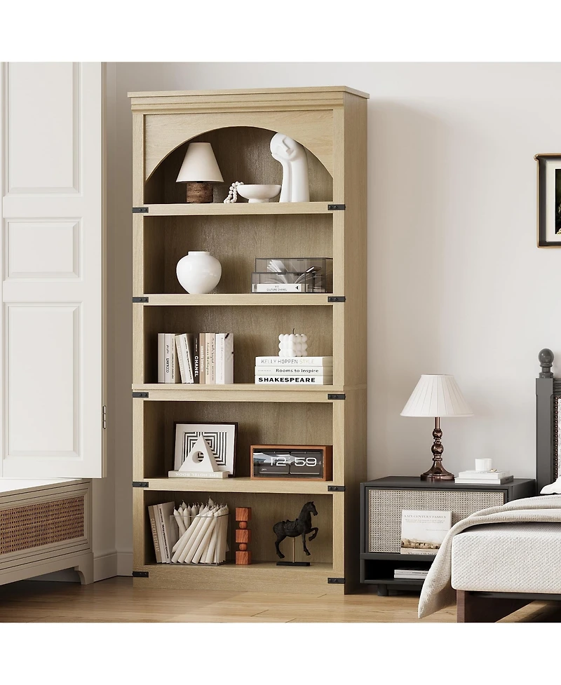 gaomon 68.7" Tall Farmhouse Arched 5-Tier Wooden Bookcase