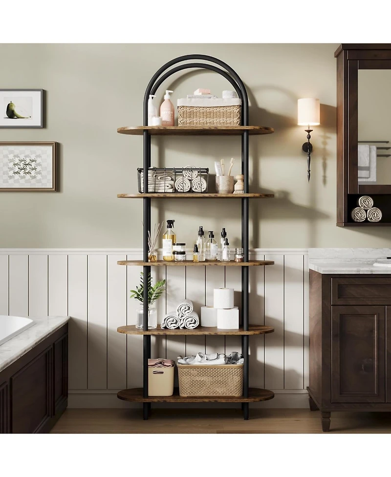 gaomon 71" Arched 5 Tier Bookshelf with Metal Frame, Freestanding Open Wood Display Rack