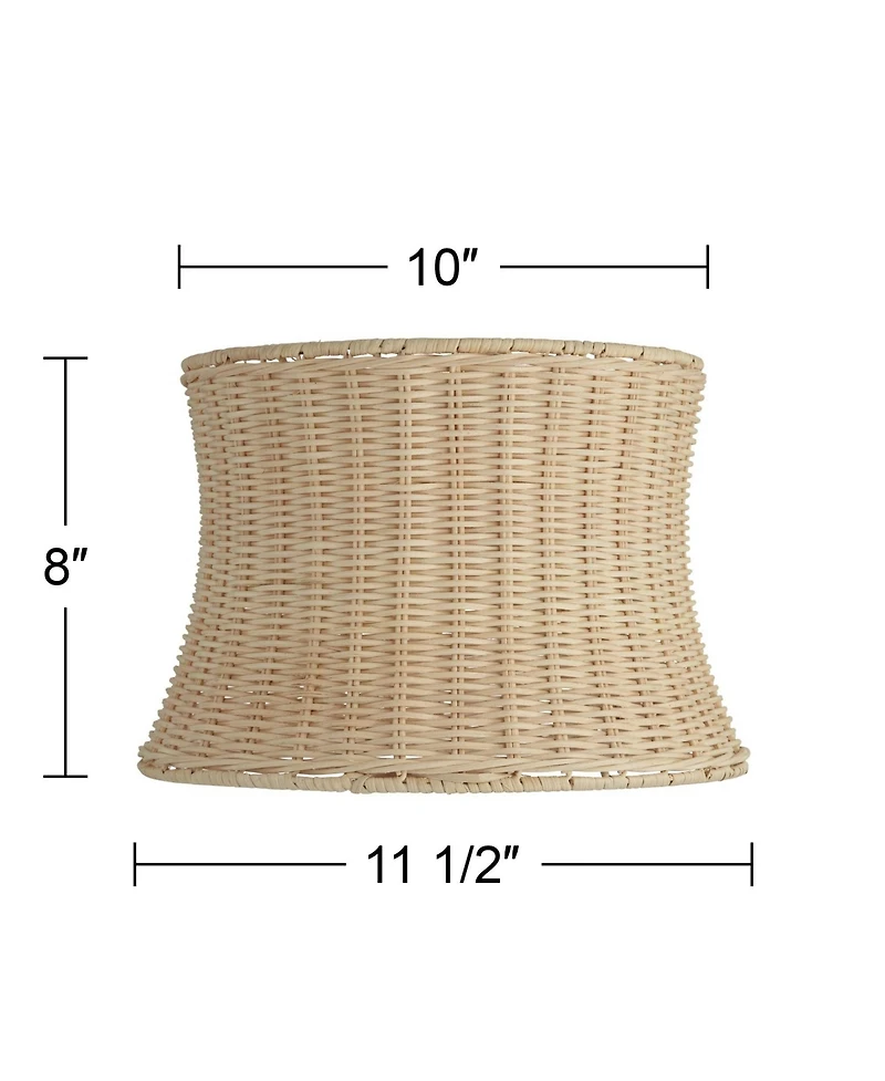 Springcrest 10" Top x 11 1/2" Bottom x 8" High x Lamp Shade Replacement Small Corset Drum Coastal Unbleached Rattan Harp Finial