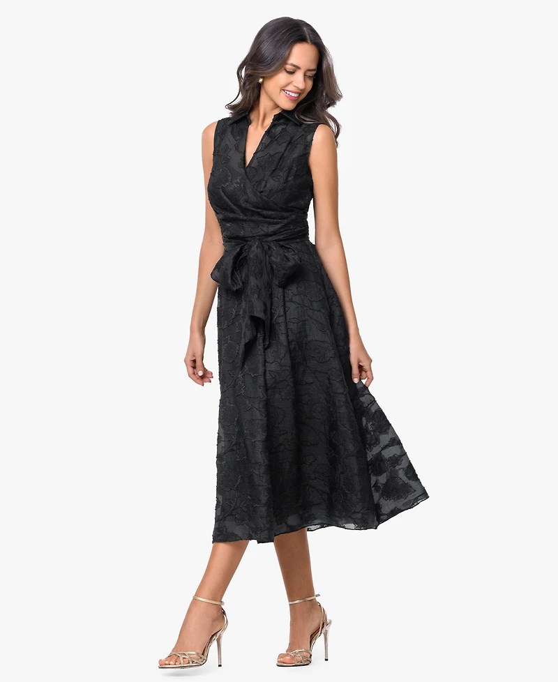 Xscape Women's Collared V-Neck Midi Dress