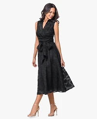 Xscape Women's Collared V-Neck Midi Dress