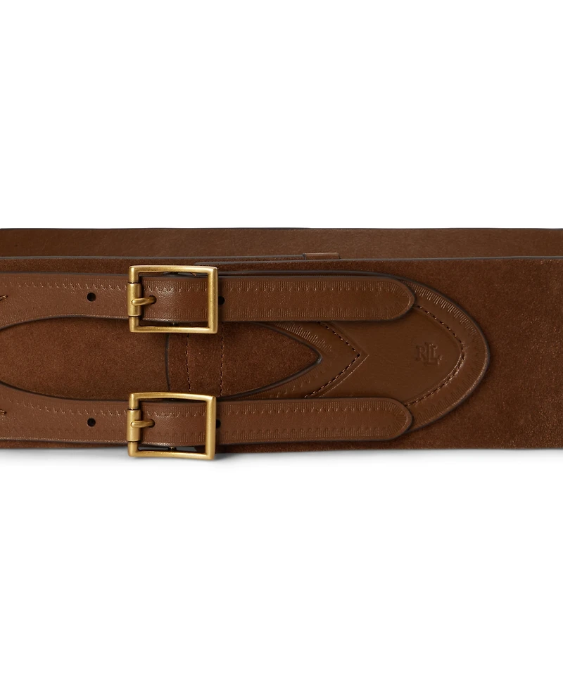 Lauren Ralph Double Buckle Suede and Leather Belt