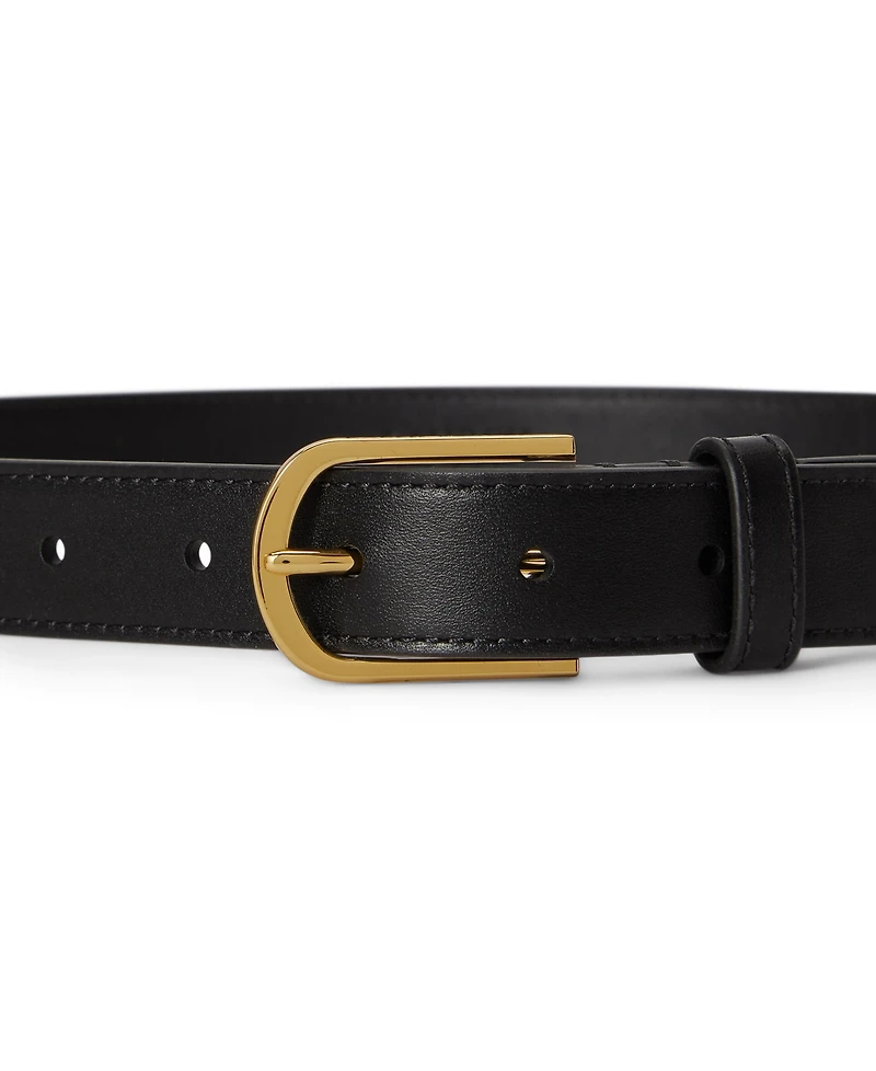 Lauren Ralph Women's Rounded-Buckle Leather Skinny Belt