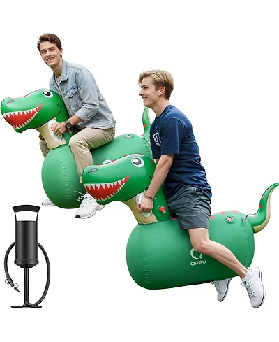 Qpau Inflatable Bouncy Dinosaur Toys 2 Pcs with Hand Pump, Heavy Duty Giant Bouncy Pal, 220lbs Load Capacity, Ride On Bouncy Animal Hopper Toy