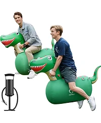 Qpau Inflatable Bouncy Dinosaur Toys 2 Pcs with Hand Pump, Heavy Duty Giant Bouncy Pal, 220lbs Load Capacity, Ride On Bouncy Animal Hopper Toy