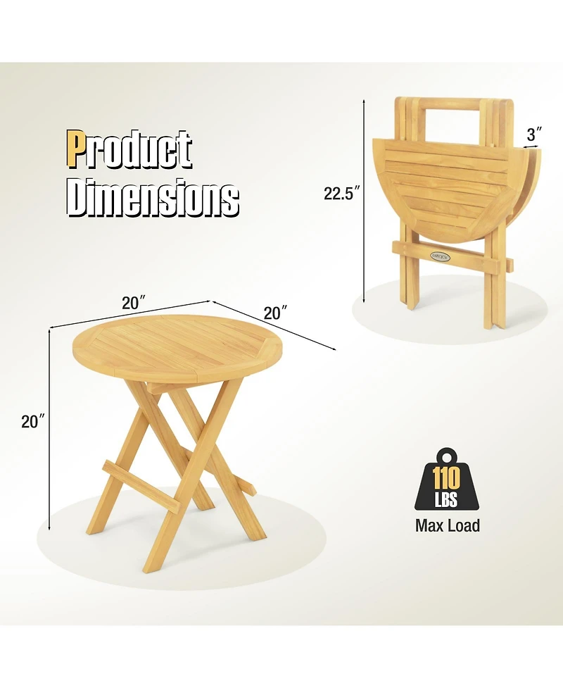 Gouun Folding Teak Wood Outdoor Side Table with X-Shaped Legs and Slatted Top, 20 x 20 in