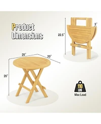 Gouun Folding Teak Wood Outdoor Side Table with X-Shaped Legs and Slatted Top, 20 x 20 in