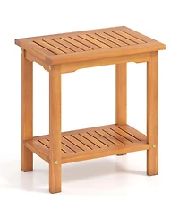 Gouun 2-Tier Acacia Wood Outdoor Side Table with Slatted Shelf, 19.5 x 14 x 20.5 inch.