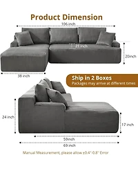 gaomon 106-Inch Modular Sectional Couch with L-Shape- Modern Corduroy Loveseat