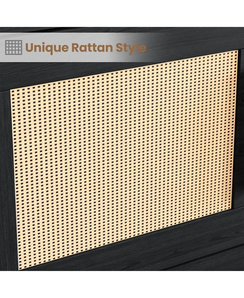 gaomon 5-Tier Boho Wooden Bookcase with Rattan Doors and Storage