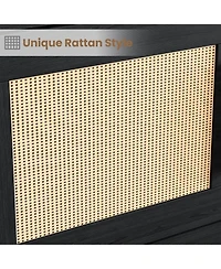 gaomon 5-Tier Boho Wooden Bookcase with Rattan Doors and Storage