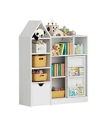 gaomon 44" Kids Bookshelf and Toy Storage with Removable Drawers, 8 Cubbies and Sliding Door