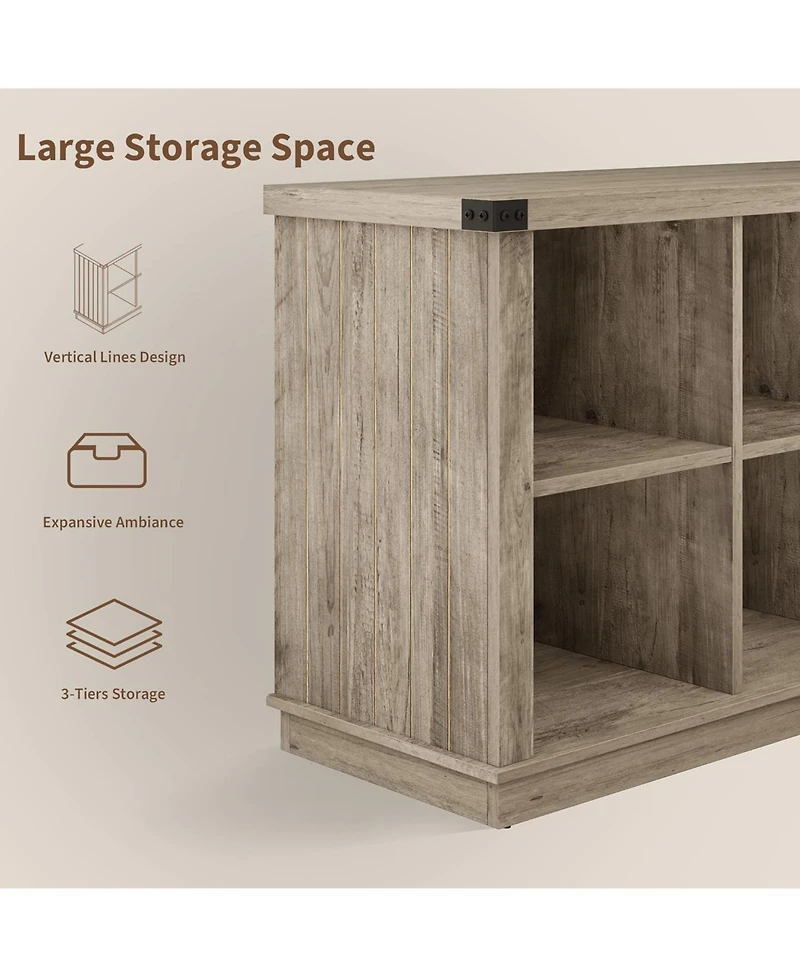 gaomon 8-Cube Rustic Farmhouse Horizontal Wooden Bookshelf, 2-Tier Long Freestanding Organizer