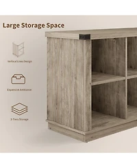 gaomon 8-Cube Rustic Farmhouse Horizontal Wooden Bookshelf, 2-Tier Long Freestanding Organizer
