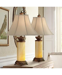 Barnes and Ivy 28.5" Tall Asian Inspired Table Lamps with Onyx Stone and Bell Shades, Set of 2