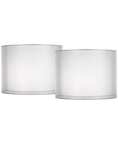 Springcrest Set of 2 Hardback Double Drum Lamp Sheer Small 12" Top x 12" Bottom x 9" High Spider Harp Finial Fitting