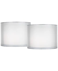 Springcrest Set of 2 Hardback Double Drum Lamp Sheer Small 12" Top x 12" Bottom x 9" High Spider Harp Finial Fitting