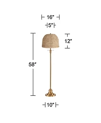 360 Lighting Dyna 58"H Antique Brass and Woven Rattan Shade 2-Light Floor Lamp