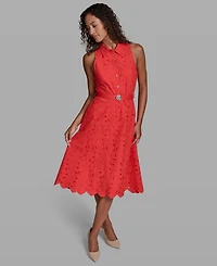 Karl Lagerfeld Paris Women's Sleeveless Collared Eyelet Dress