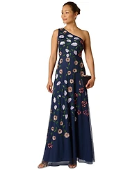 Adrianna Papell Women's One Shoulder Mesh Long Dress
