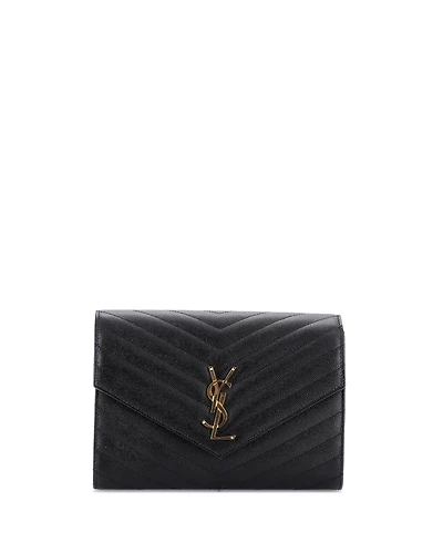 Pre-Owned Saint Laurent Classic Monogram Envelope Wristlet Clutch Matelasse Chevron Leather