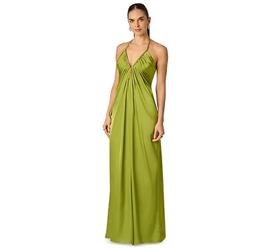 Adrianna Women's V-Neck Satin Long Dress