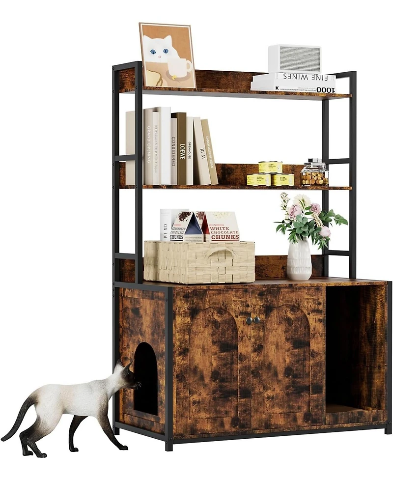 gaomon Hidden Cat Litter Box Enclosure Cabinet with Storage Shelves,52'' with Shelves and Doors, Mark Pad,for Living Room Apartments.