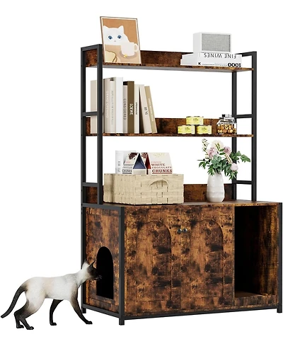 gaomon Hidden Cat Litter Box Enclosure Cabinet with Storage Shelves,52'' with Shelves and Doors, Mark Pad,for Living Room Apartments.